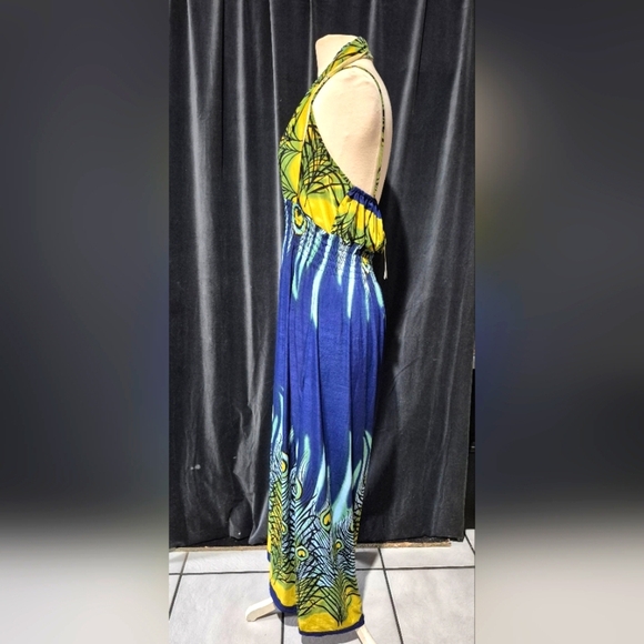 Elegant Blue and Yellow Halter Maxi Dress - Picture 2 of 5